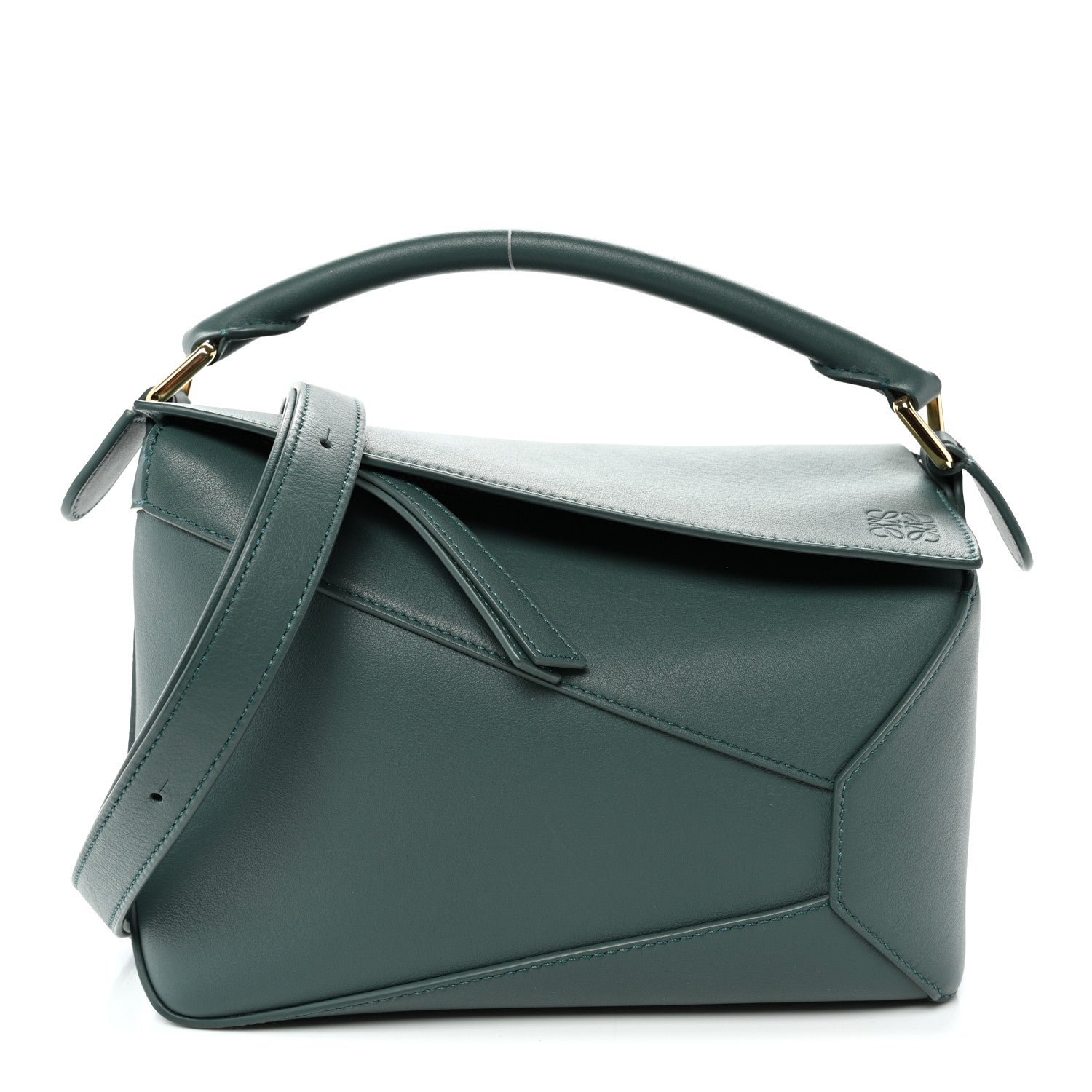 Loewe Calfskin Small Puzzle Edge Bag Bottle Green