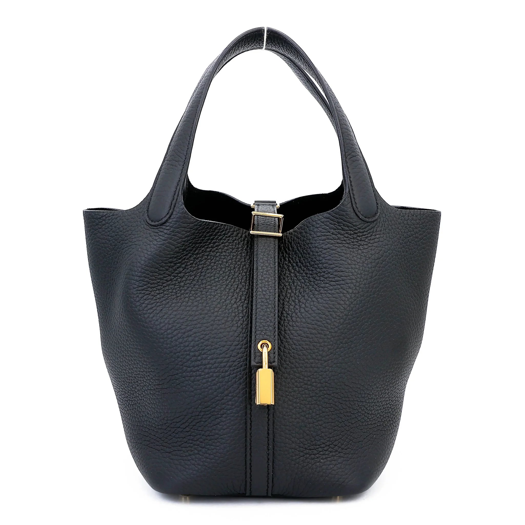 Excellent ( Rank SA ) HERMÈS Picotin Lock PM Noir (89) Clemence Gold hardware B (2023)