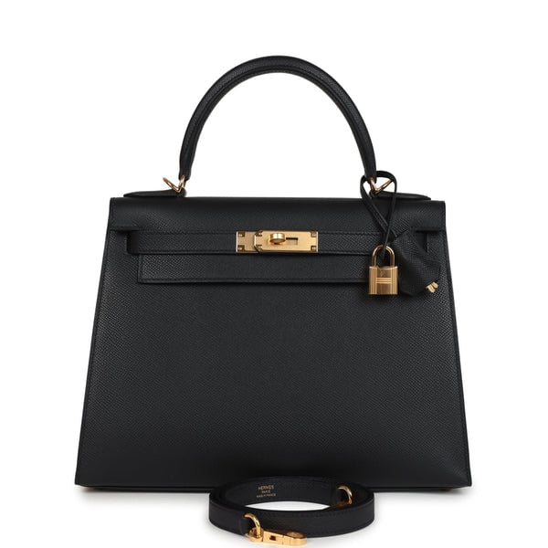 Hermes Hermes Kelly Sellier 28 Black Epsom Gold Hardware