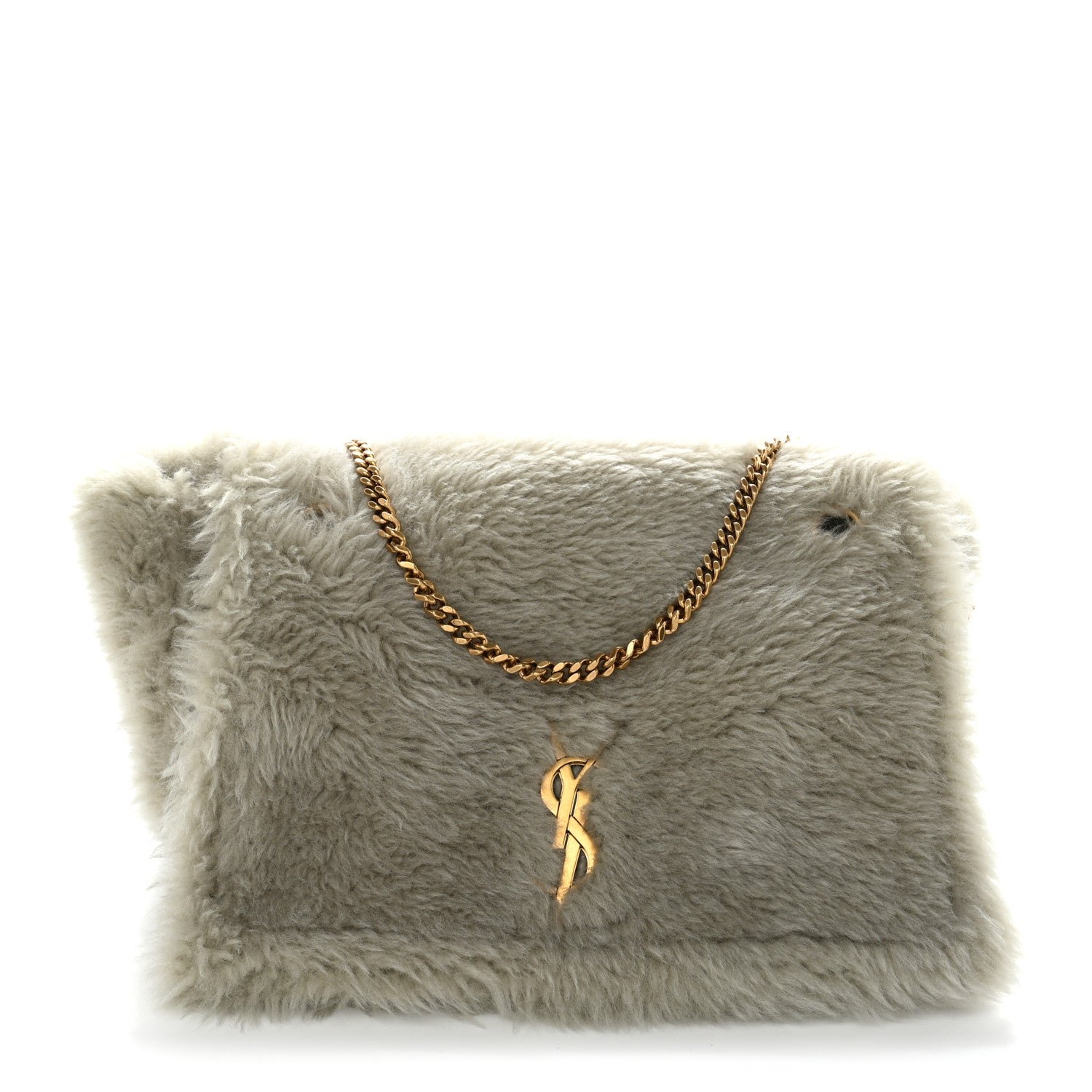 Saint Laurent Shearling Calfskin Medium Reversible Monogram Kate Satchel Grey
