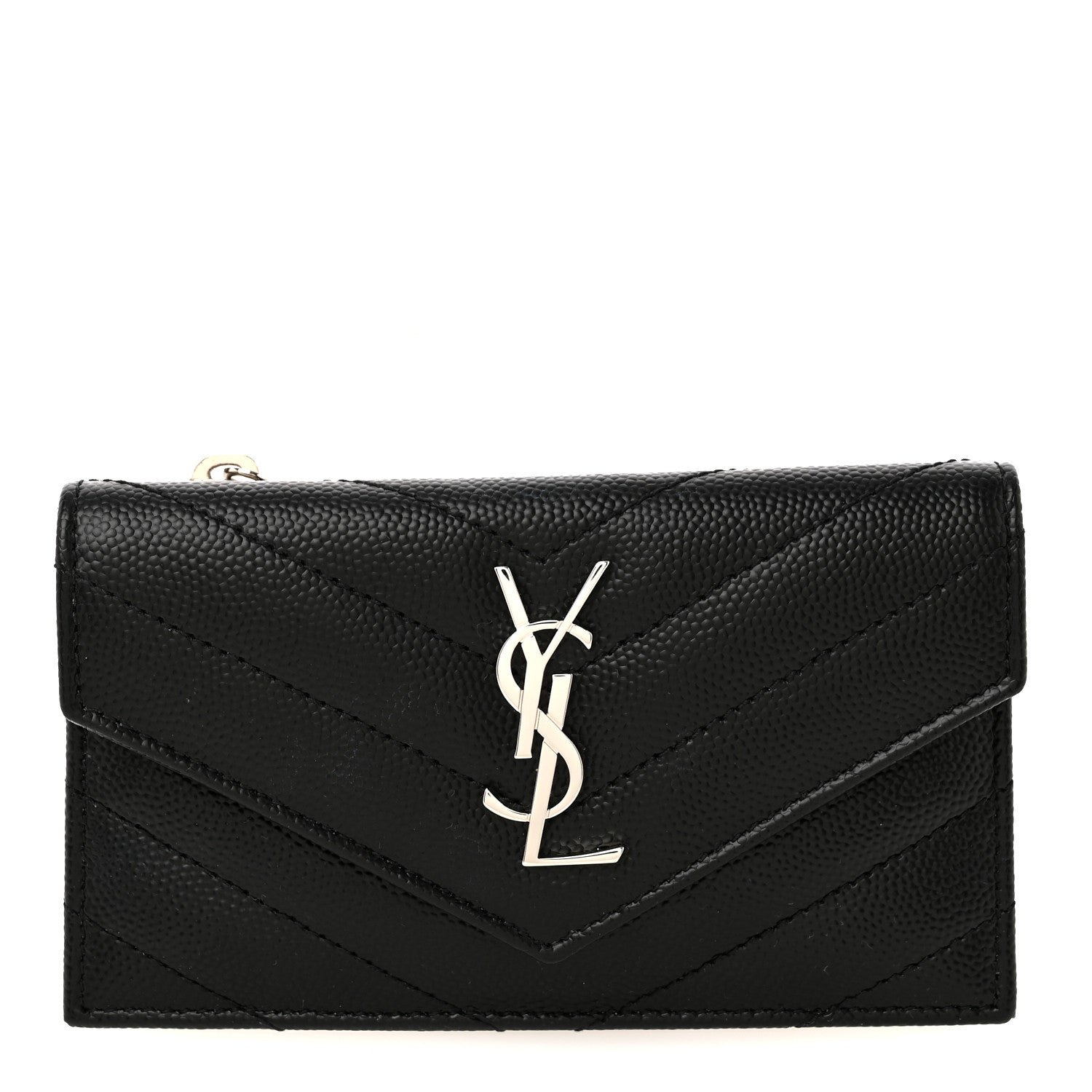 Saint Laurent Grain De Poudre Matelasse Chevron Monogram Compact Wallet Black