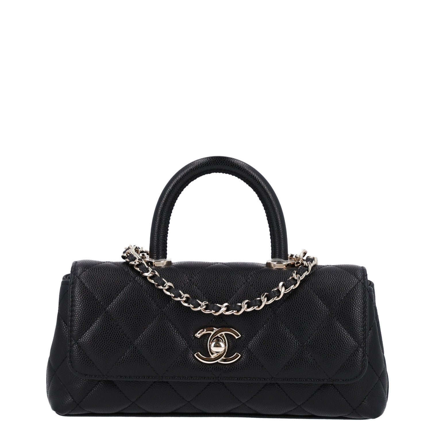Chanel Caviar Quilted Coco Handle East West Clutch With Chain Black