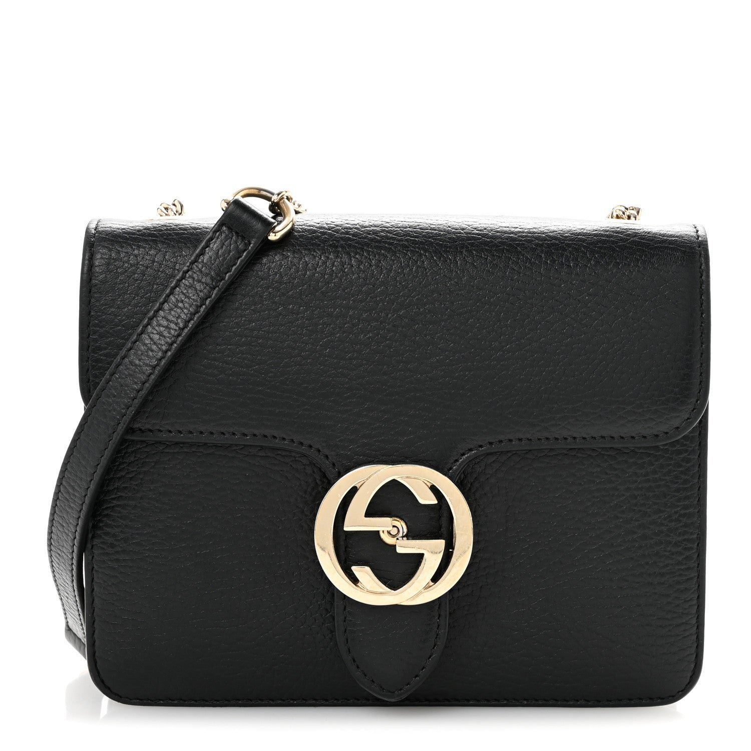 Gucci Dollar Calfskin Small Interlocking G Shoulder Bag Black