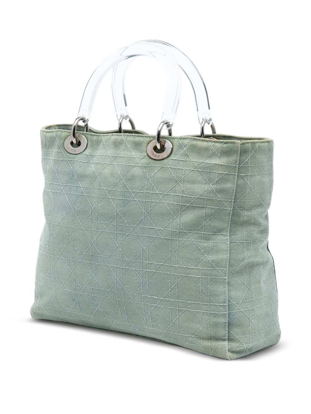 1999 Large Denim Cannage Acrylic Handles Lady Dior satchel