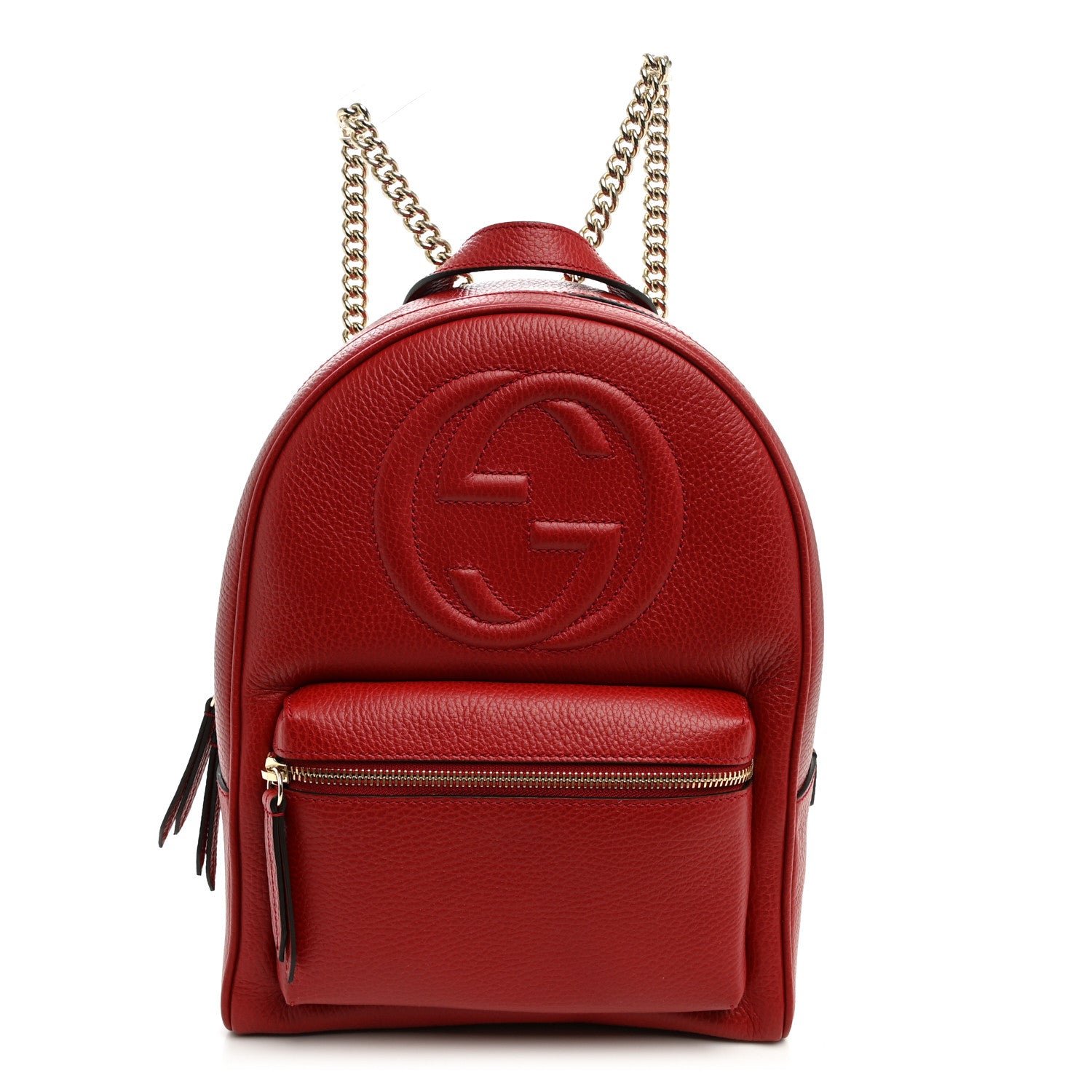 Gucci Pebbled Calfskin Soho Chain Backpack Hibiscus Red