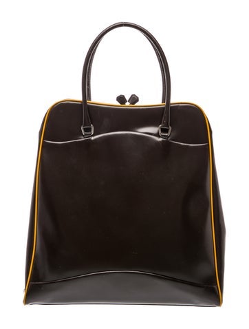 Enameled Metal Triangle Leather Bag
