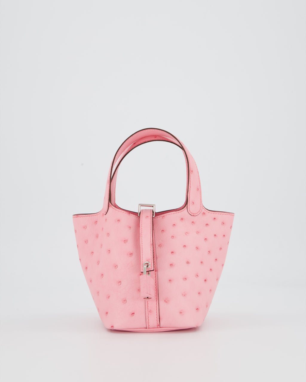 *HOT COLOUR* Hermès Micro Picotin Lock Bag in Bubblegum Pink Ostrich Leather with Palladium Hardware with matching Leather wrapped Padlock