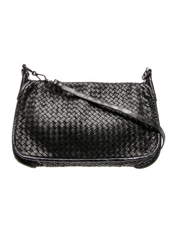 Intrecciato Crocodile-Trimmed Flat INtrecciato Messenger Bag