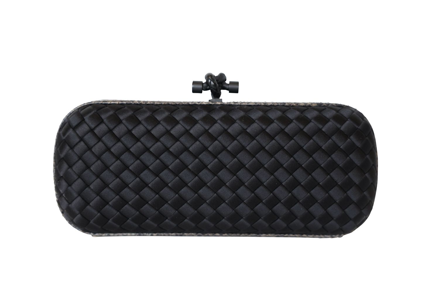 Bottega Veneta Long Knot Clutch Bag, Black Silk with Python Trim and Black Hardware, Preowned No Dustbag WA001