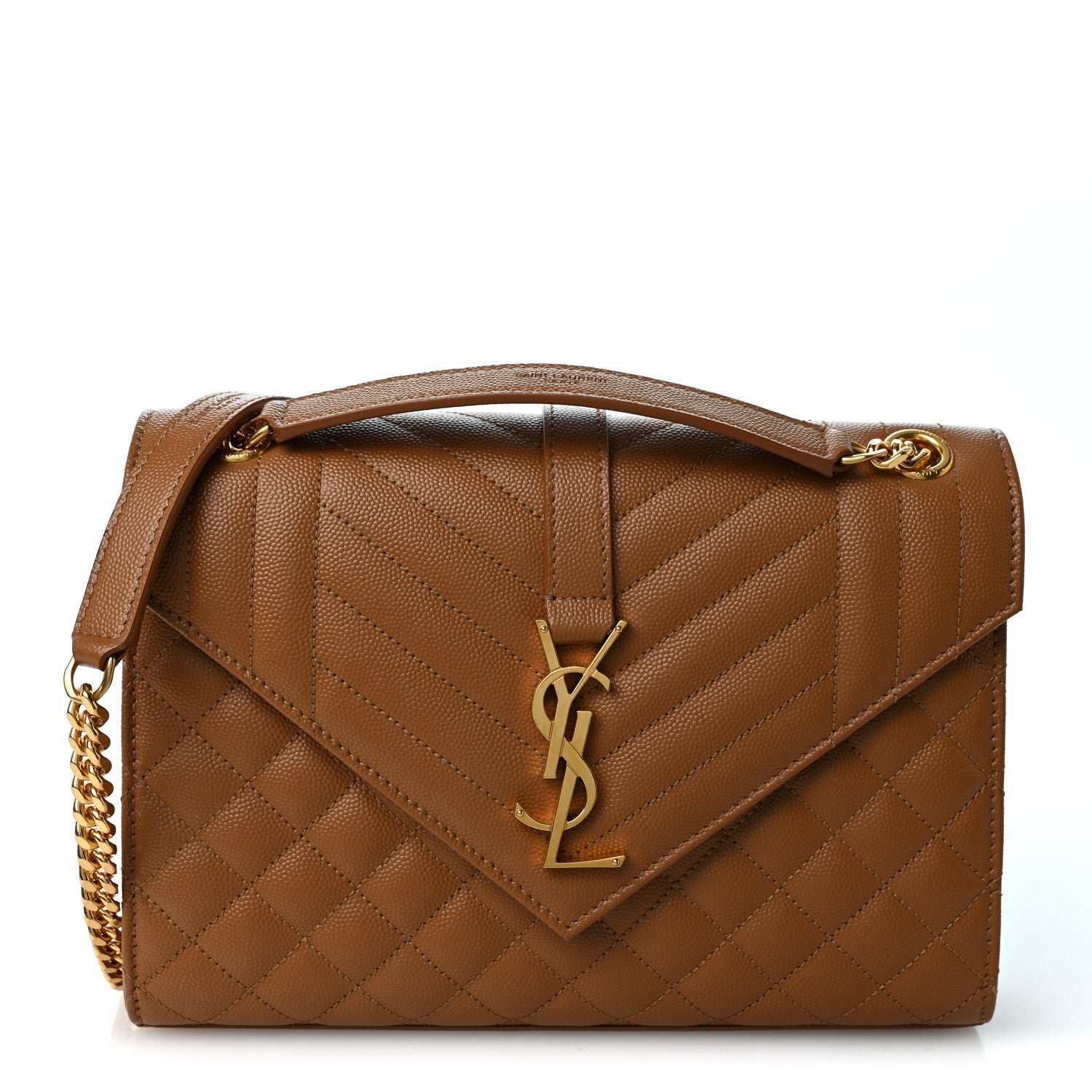Saint Laurent Grain De Poudre Textured Mixed Matelasse Medium Triquilt Monogram Satchel Dark Natural