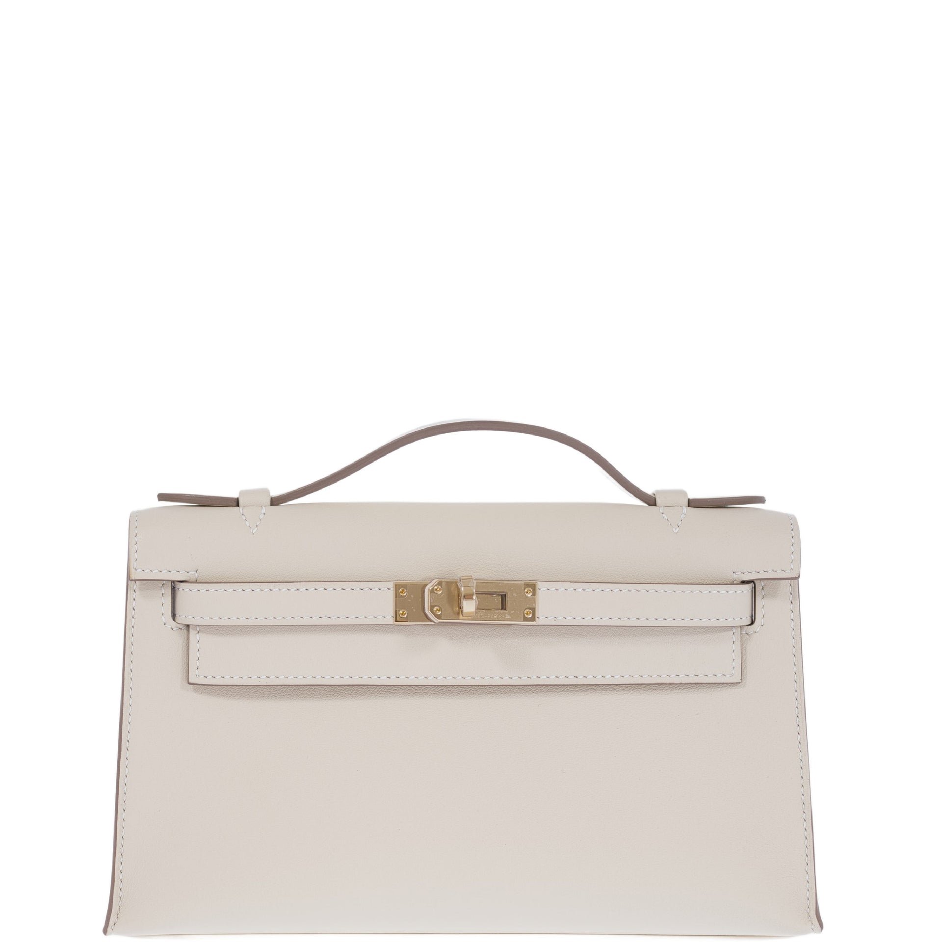 Hermes Hermès Kelly Pochette Craie Swift with Permabrass Hardware