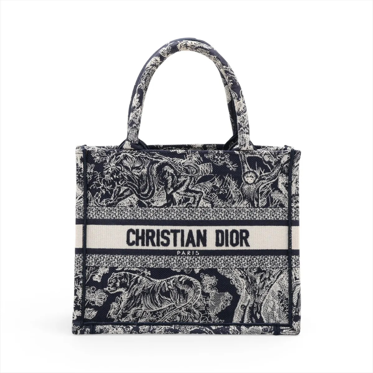 Dior Christian Dior Toile Doo JUY Embroidery Book Tote Small canvas Hand bag Navy Blu
