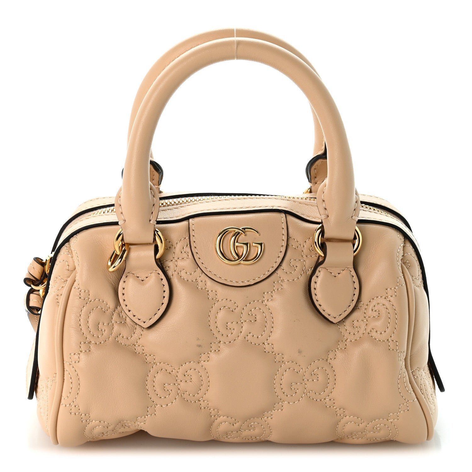 Gucci Calfskin GG Matelasse Mini Bowler Bag Naturale