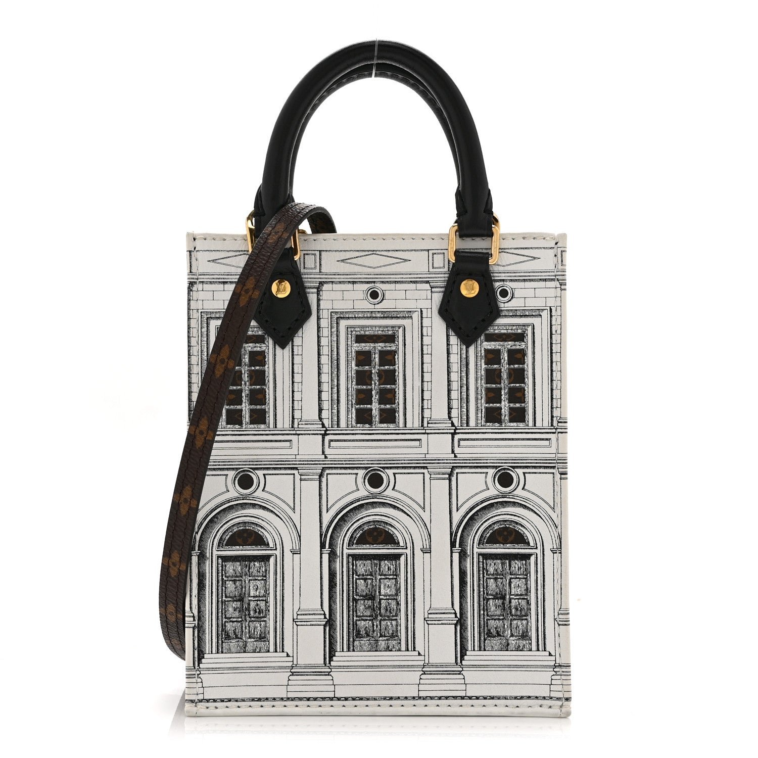 Louis Vuitton X FORNASETTI Calfskin Architettura Petit Sac Plat Black White