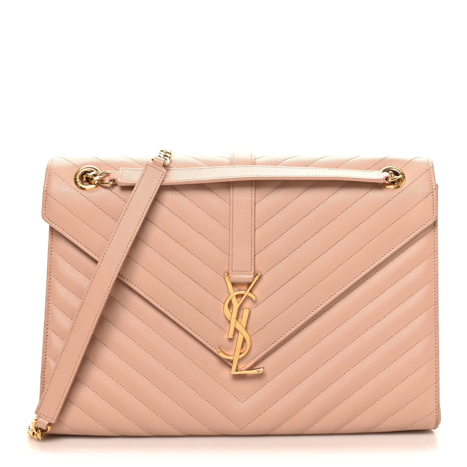 Saint Laurent Grain De Poudre Matelasse Chevron Large Monogram Satchel Pale Pink