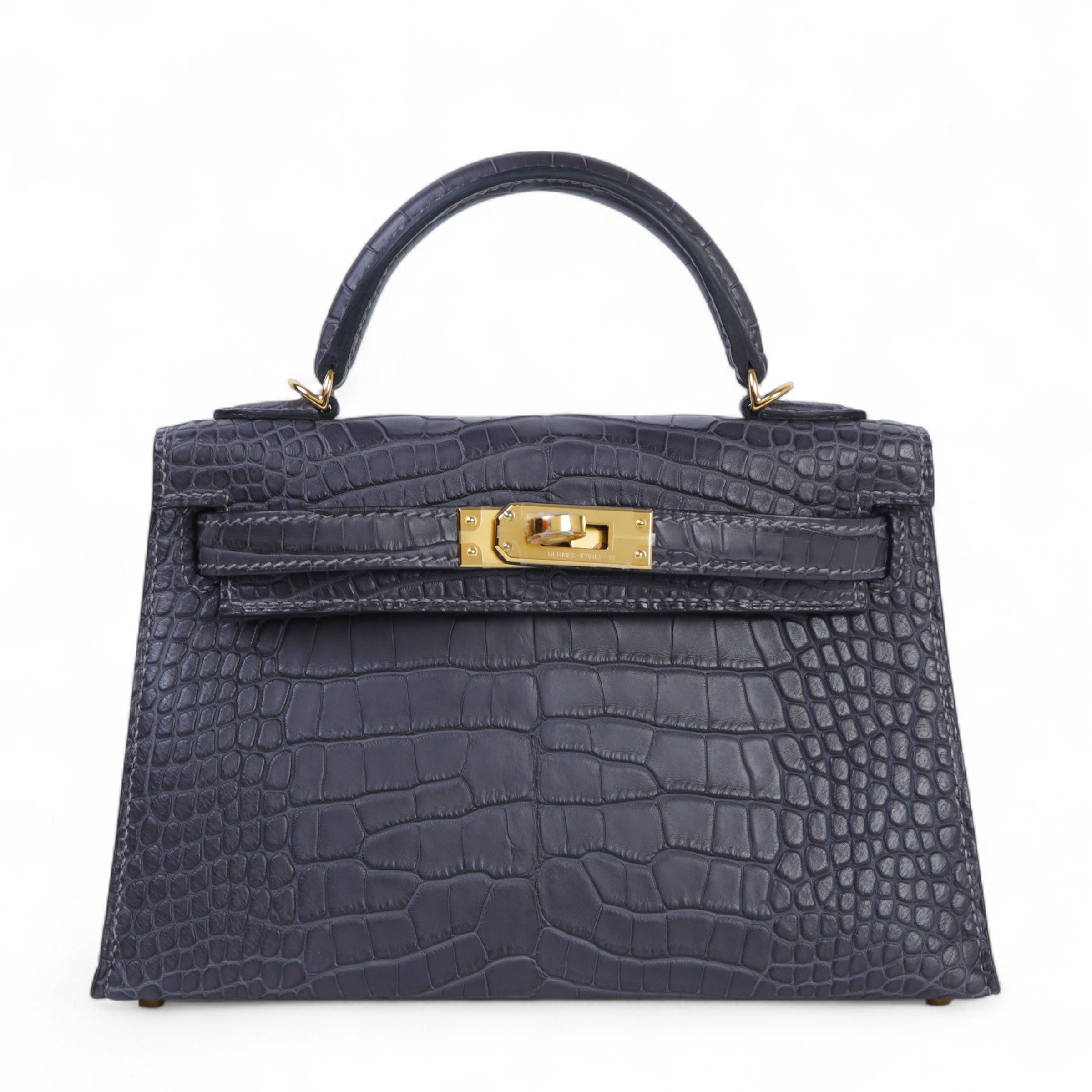 Brand New ( Rank N ) HERMÈS Mini Kelly II Graphite (88) Matte Alligator Gold hardware K (2025)