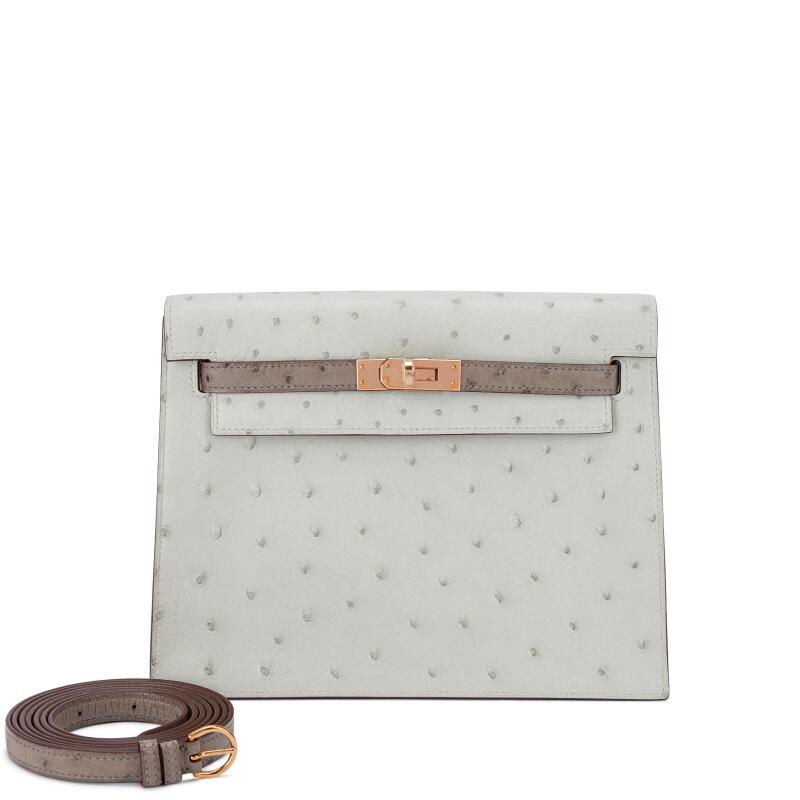 Hermes Bleu Glacier, Gris Mouette Ostrich and Etoupe HSS Kelly Danse II Rose Gold Hardware, 2022