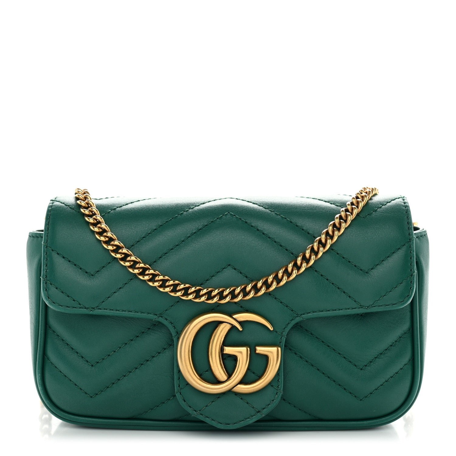 Gucci Calfskin Matelasse Super Mini GG Marmont Shoulder Bag Emerald Green