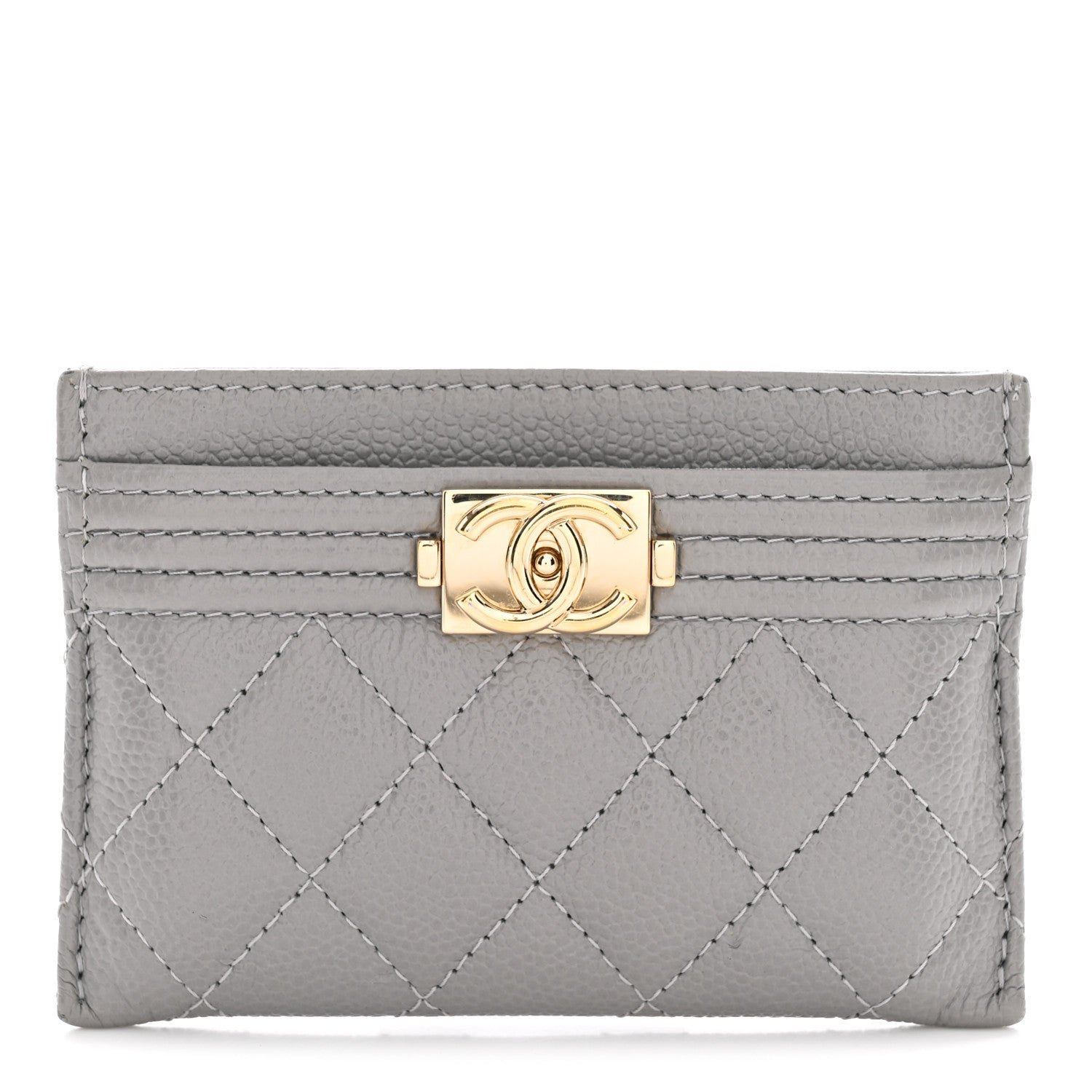 Chanel Caviar Quilted Boy Card Holder Grey Grey