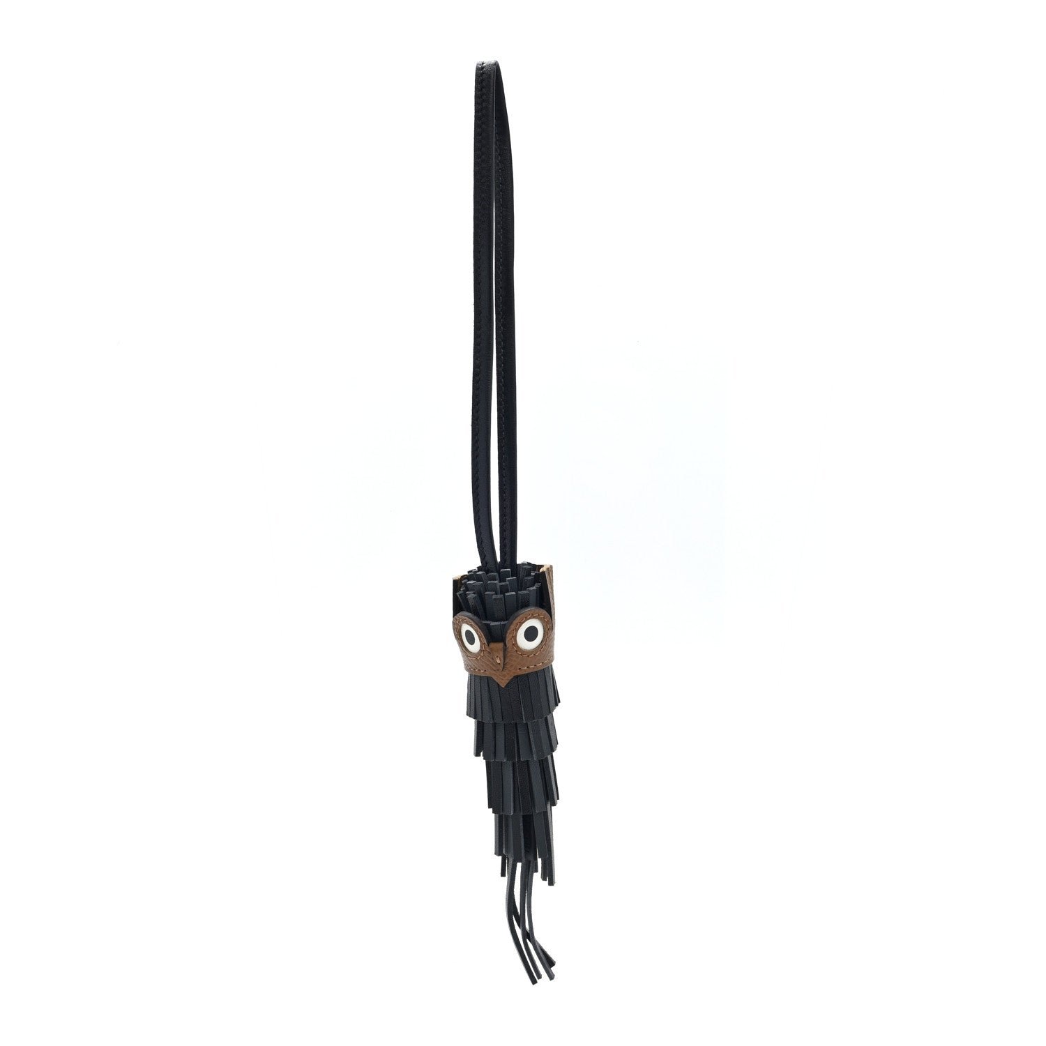Hermes Milo Lambskin Epsom Chouette Bag Charm Black Craie Gris Misty
