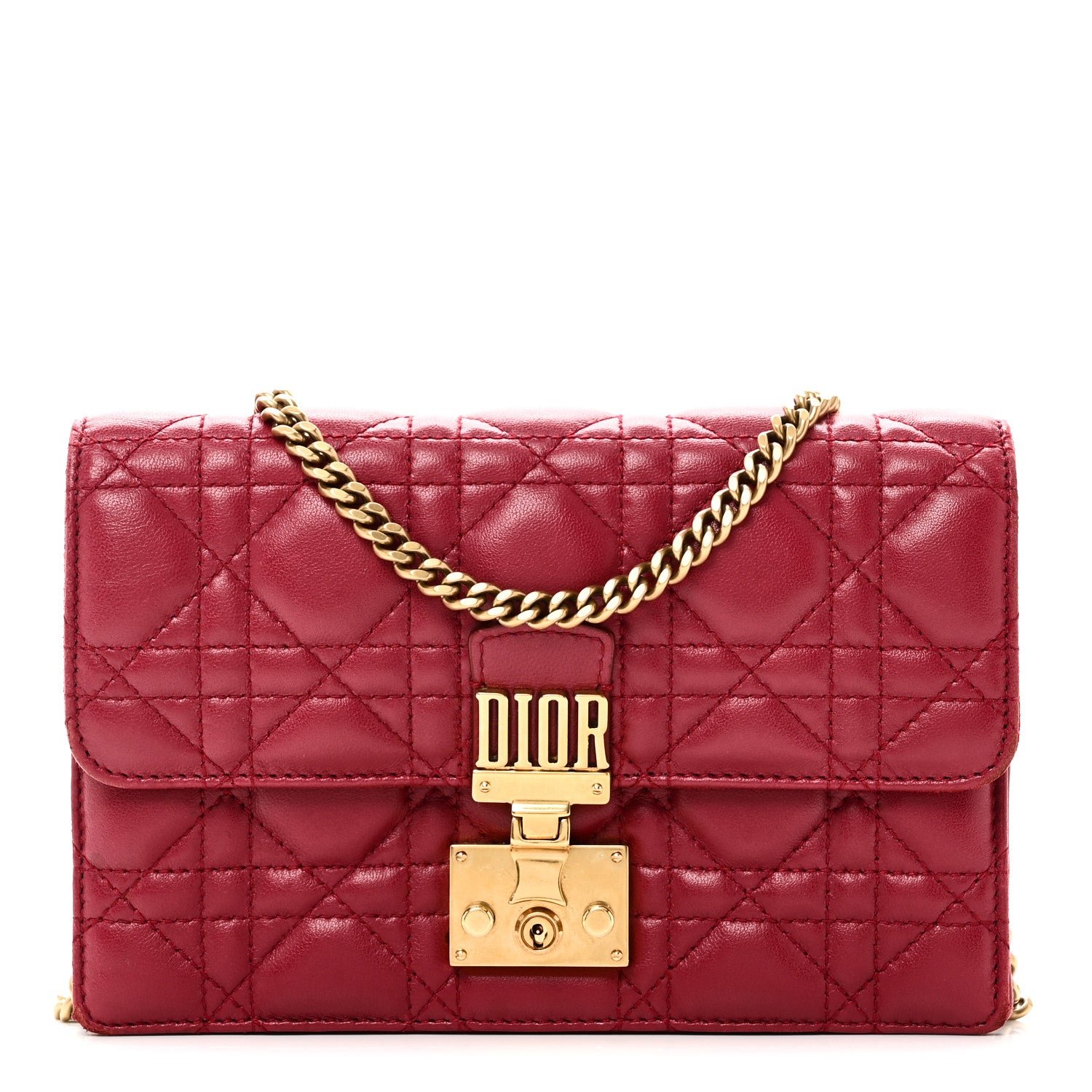 Christian Dior Lambskin Cannage Dioraddict Wallet On Chain Clutch Fuchsia