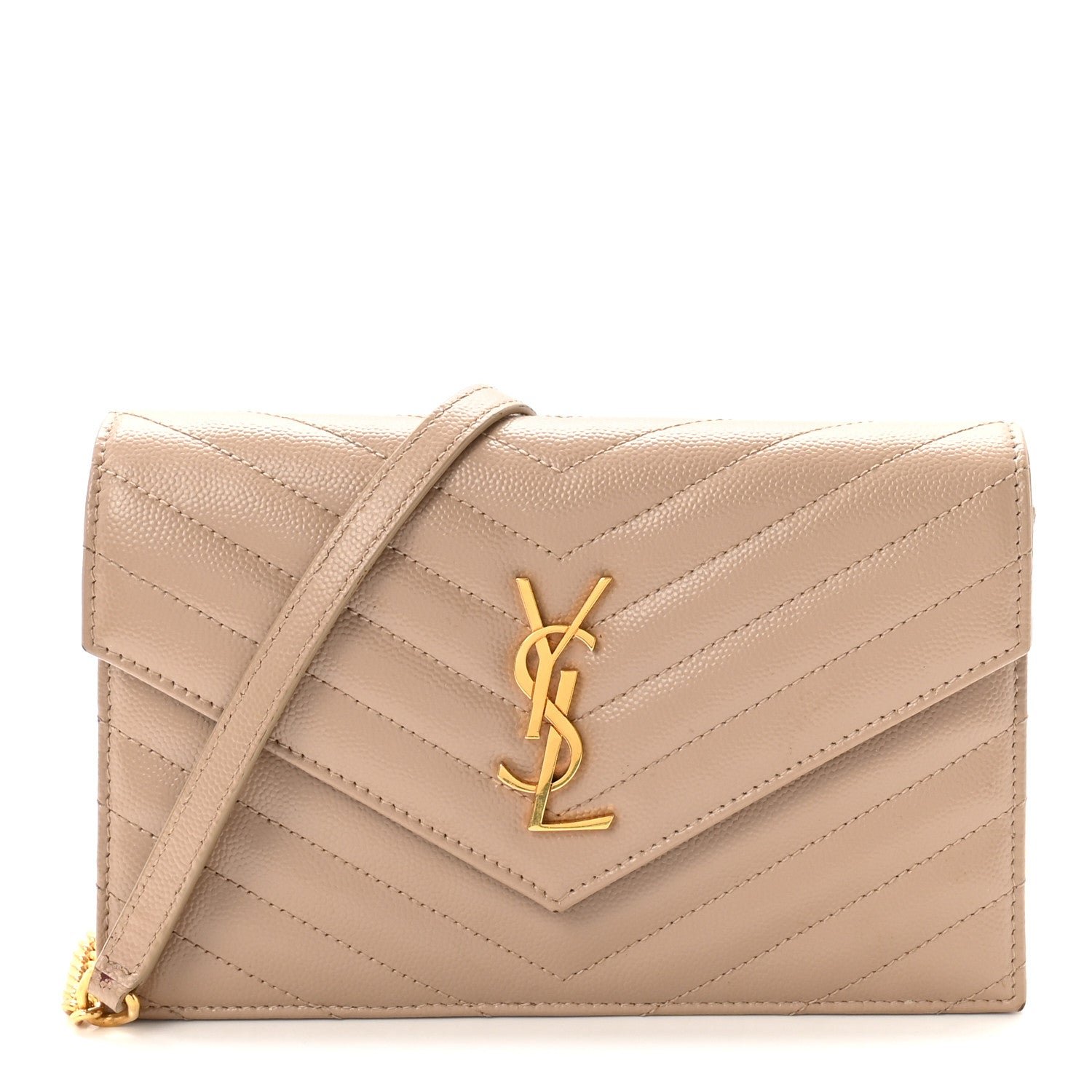 Grain De Poudre Matelasse Chevron Monogram Envelope Chain Wallet Dark Beige