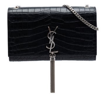 Calf Leather Medium Croc Embossed Leather Kate Tassel Crossbody