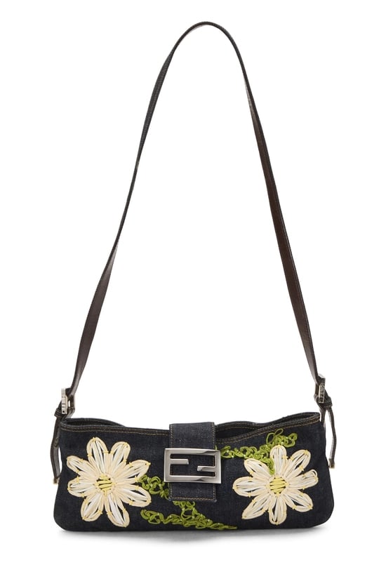 Navy Embroidered Shoulder Bag