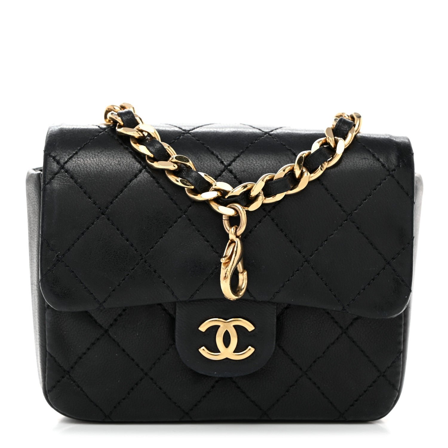 Chanel Lambskin Quilted Mini Flap Belt Bag Charm Black