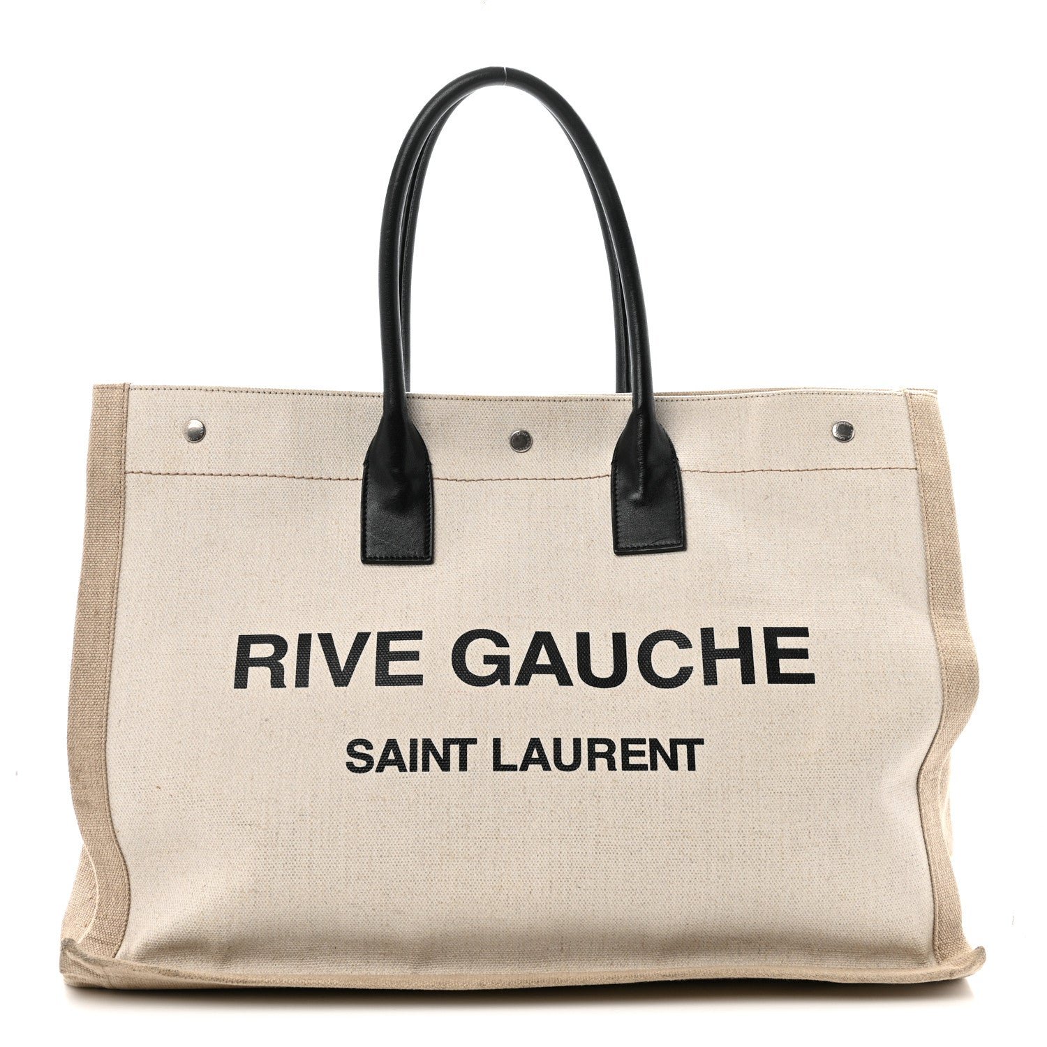 Saint Laurent Linen Calfskin Rive Gauche Tote Optic White