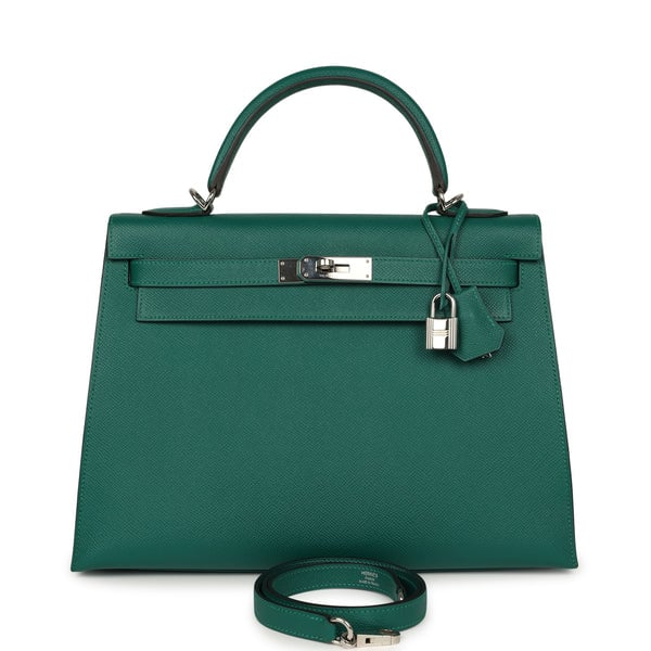 Hermes Pre-owned Hermes Kelly Sellier 32 Malachite Epsom Palladium Hardware