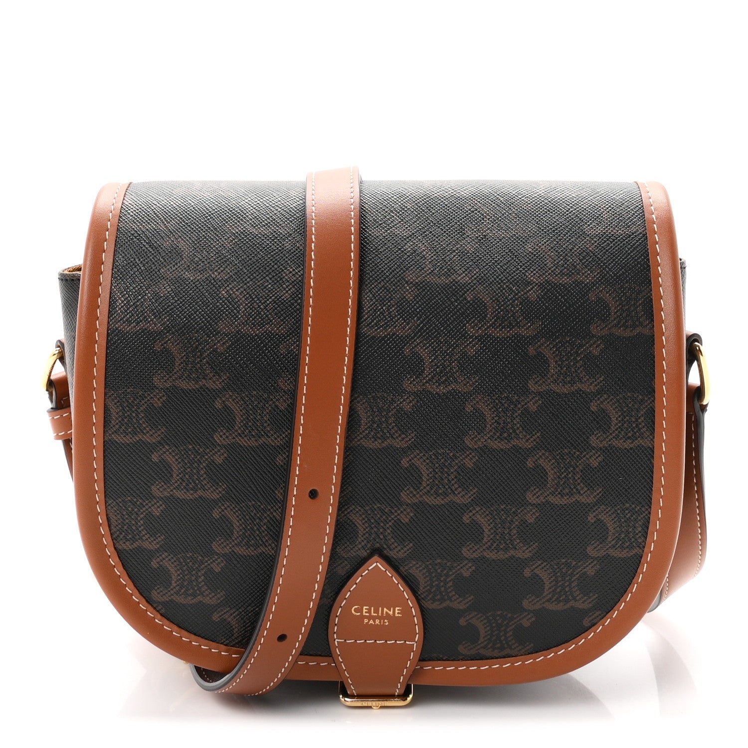 Celine Triomphe Canvas Medium Folco Bag Tan