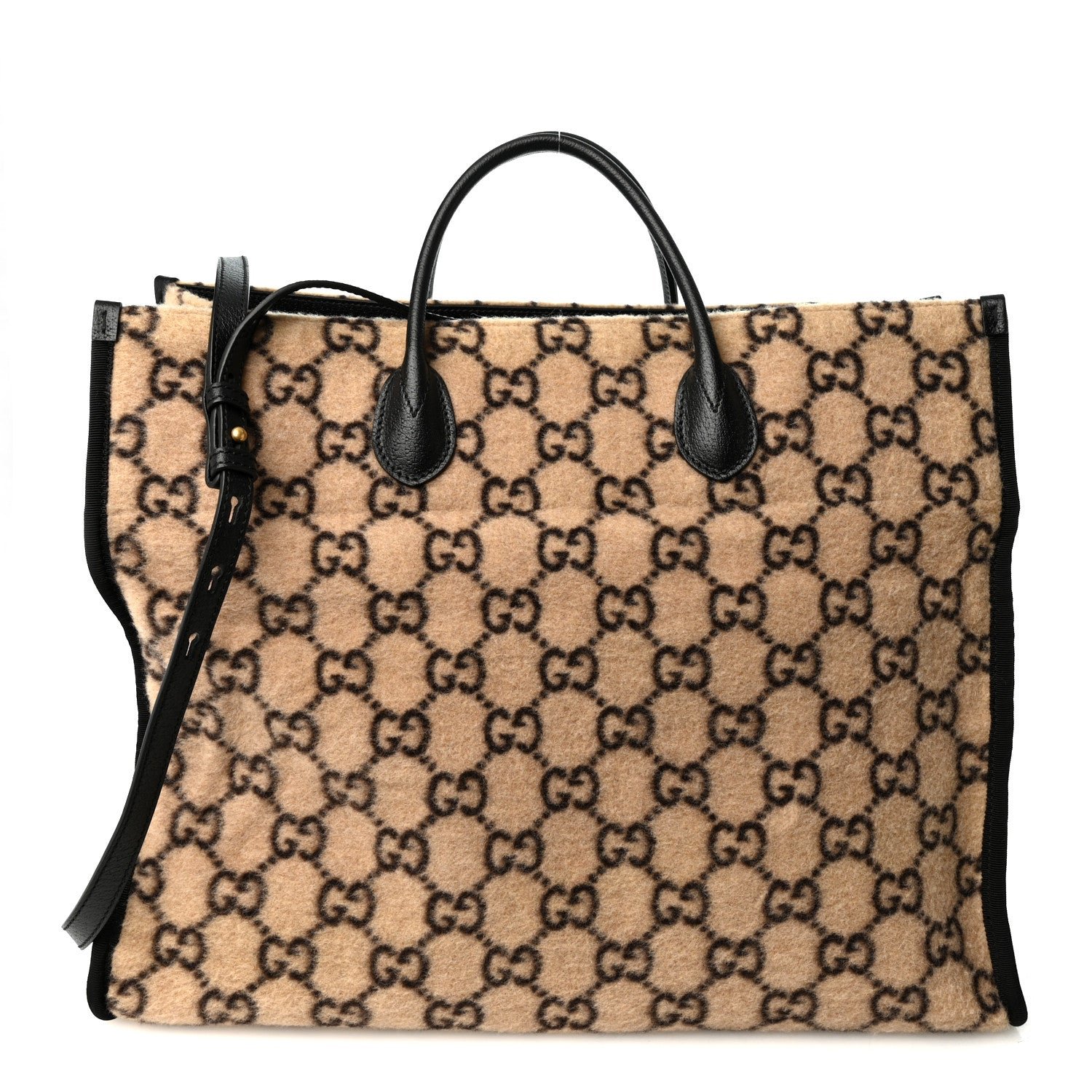 Gucci Covered Wool GG Monogram Large Tote Bag Beige Ebony