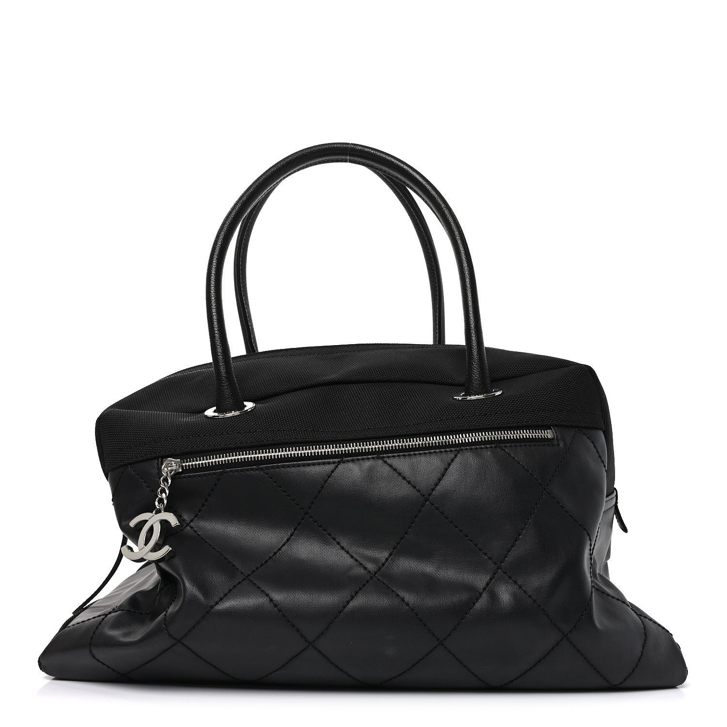 Chanel Coated Canvas Quilted Paris Biarritz Bowler Black