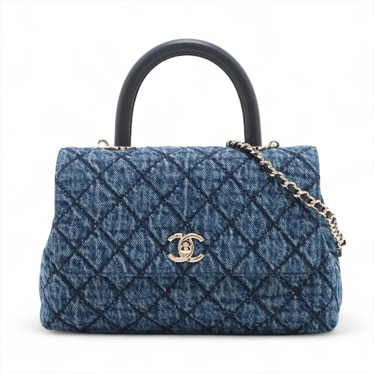 Chanel Coco handle 24 XS Denim & leather 2 Way Handbag Blue Gold Metal Fittings