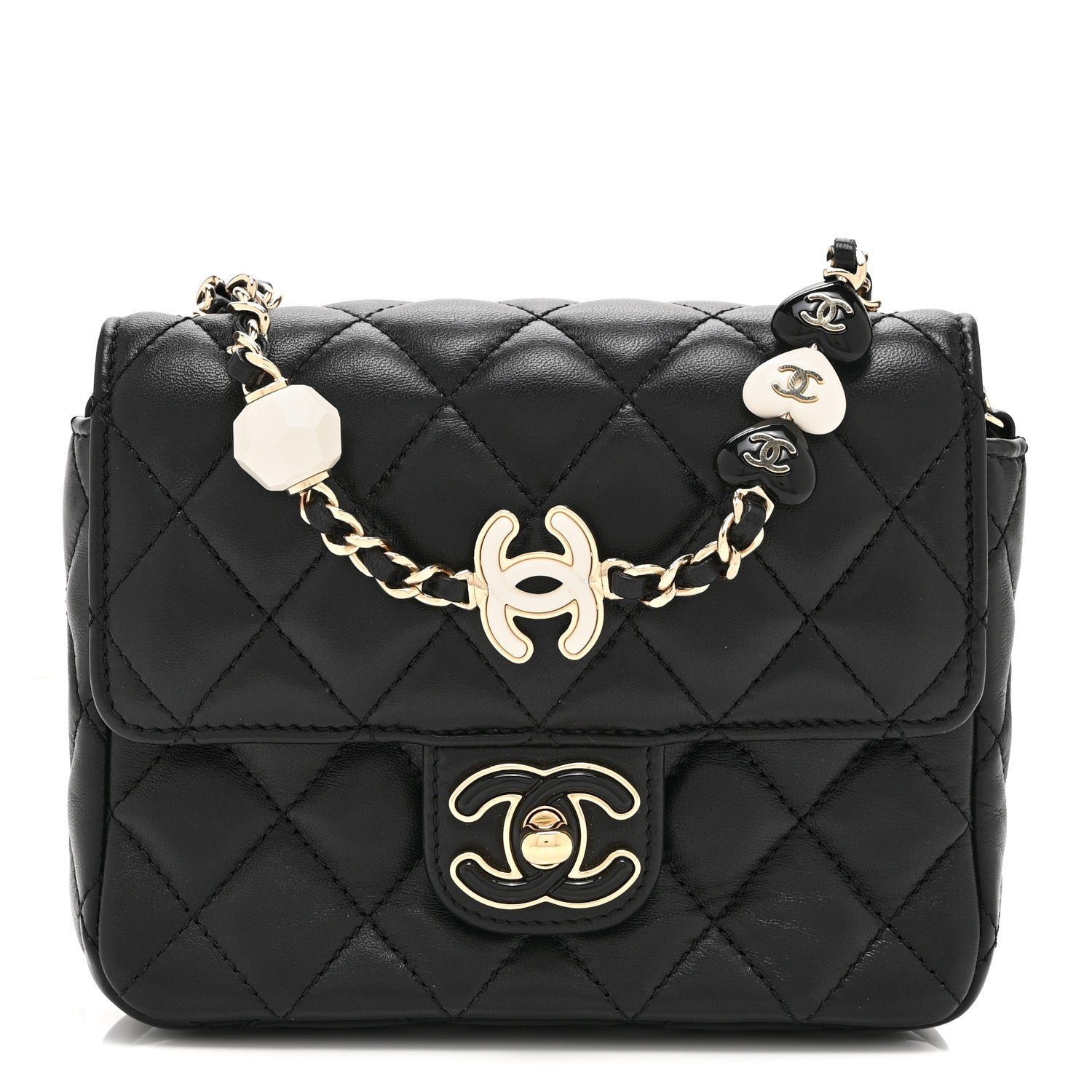 Chanel Lambskin Resin Quilted Mini Heart Square Flap Black