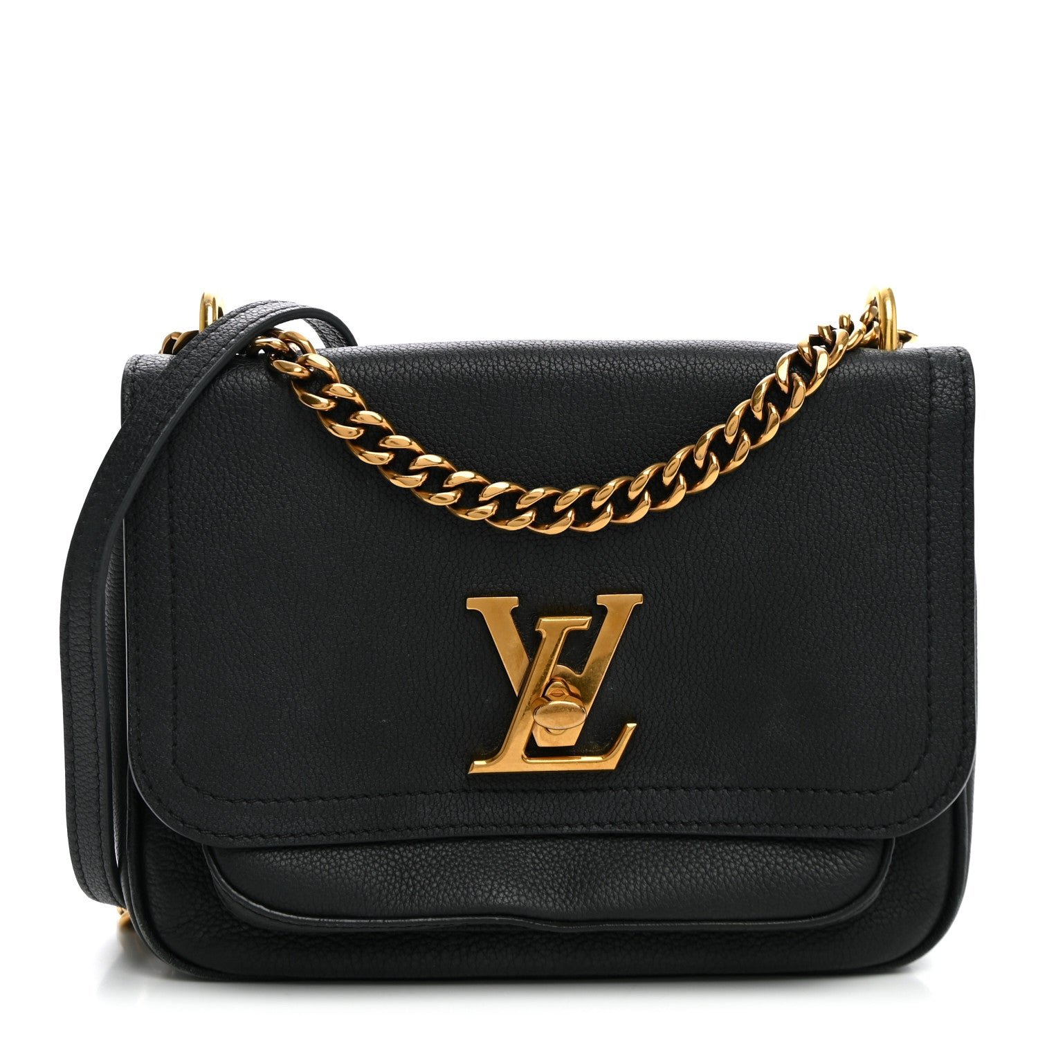 Louis Vuitton Grained Calfskin Lockme Chain Bag PM Black