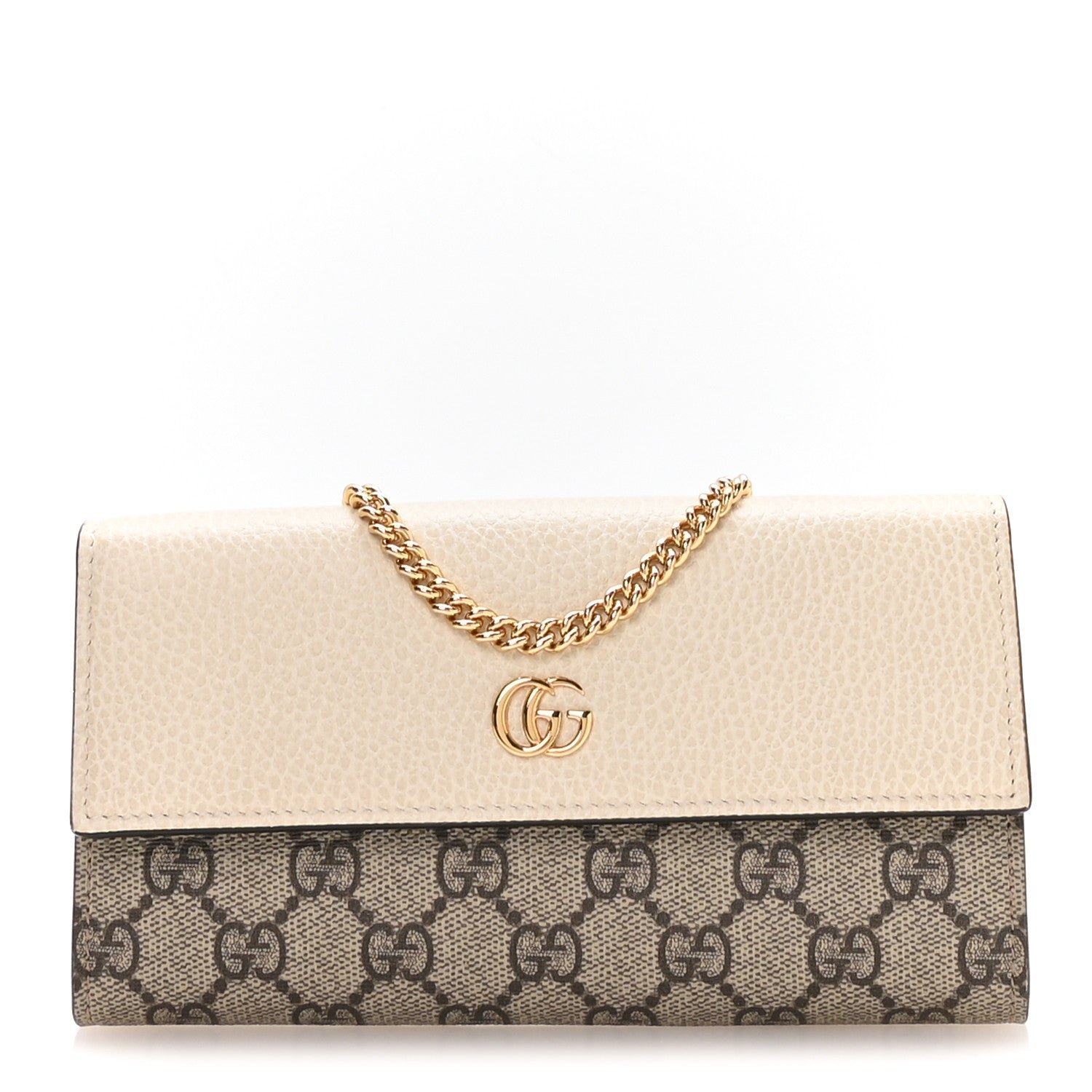 Gucci Dollar Calfskin GG Supreme Monogram Petite GG Marmont Wallet Chain Bag Mystic White Beige Ebony