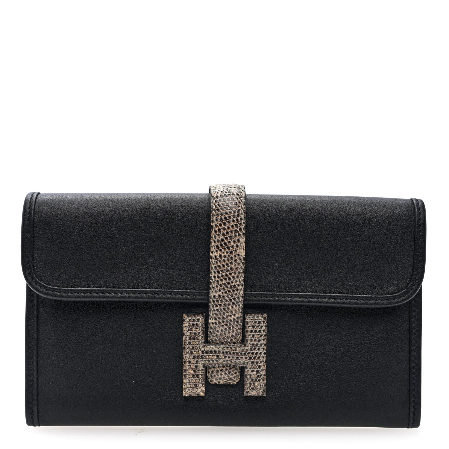 Hermes Swift Lizard Jige Touch Duo Clutch Black Ombre