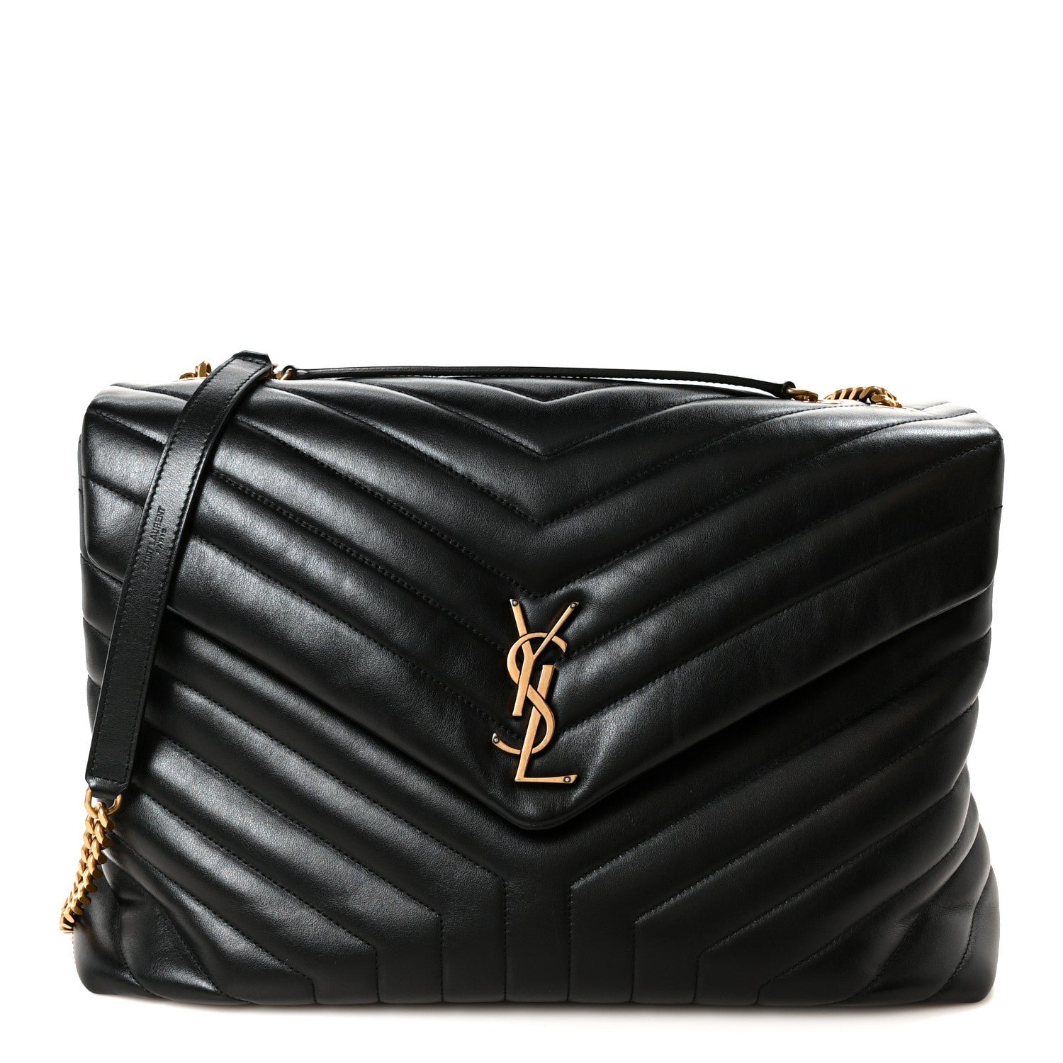 Saint Laurent Calfskin Y Quilted Monogram Large Loulou Chain Satchel Black