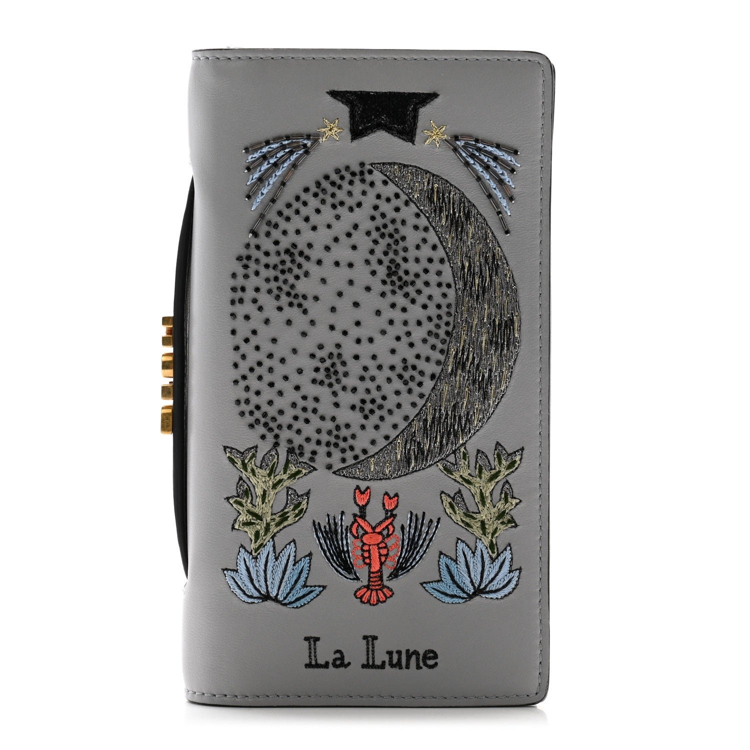 Dior Lambskin Embroidered La Lune Tarot Pouch Clutch Grey