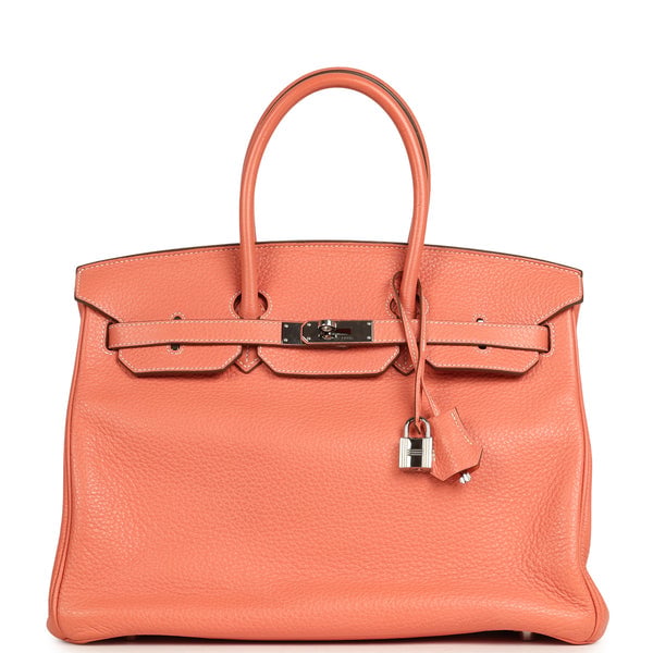 Hermes Pre-owned Hermes Birkin 35 Crevette Clemence Palladium Hardware
