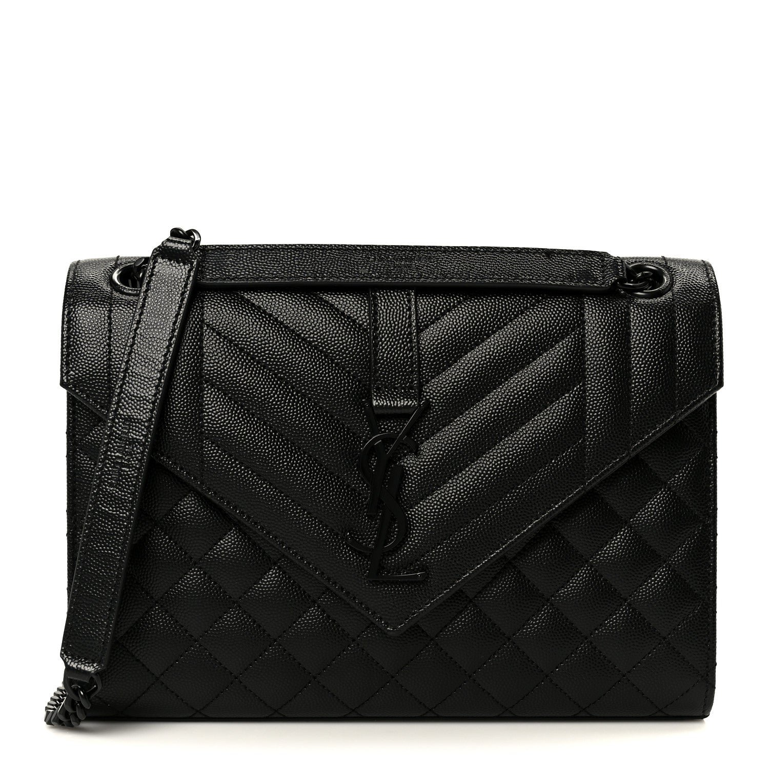 Saint Laurent Grain De Poudre Textured Mixed Matelasse Triquilt Medium Monogram Monochrome Satchel Black