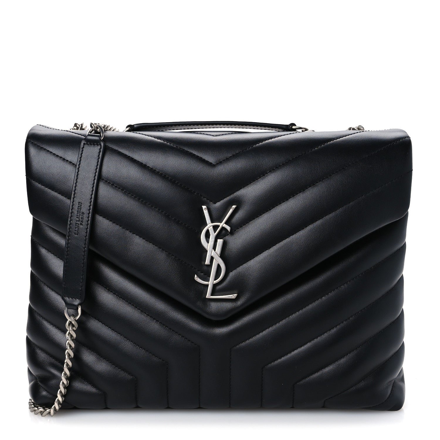 Saint Laurent Calfskin Y Quilted Monogram Medium Loulou Chain Satchel Black