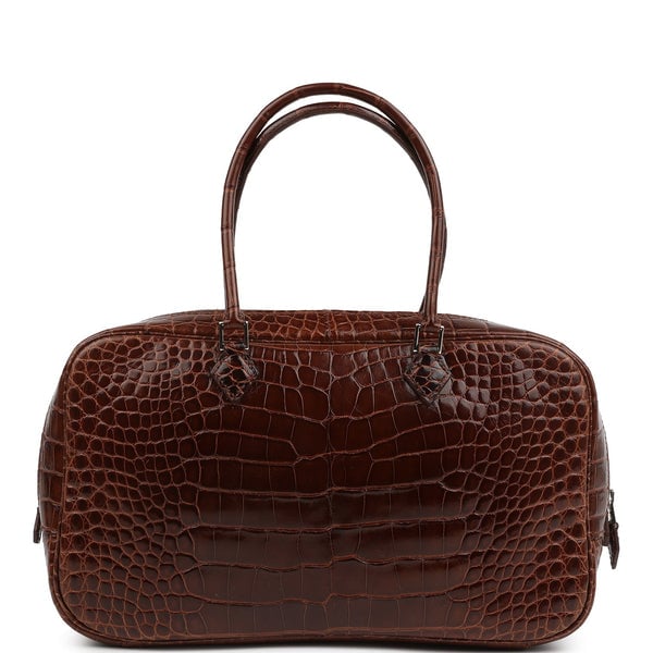 Hermes Pre-owned Hermes Plume Elan 28 Miel Shiny Alligator Palladium Hardware