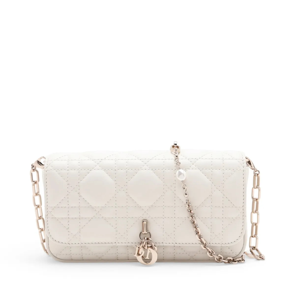 Christian Dior Cannage My Dior talk phone bag Leather Chain Shoulder Bag White