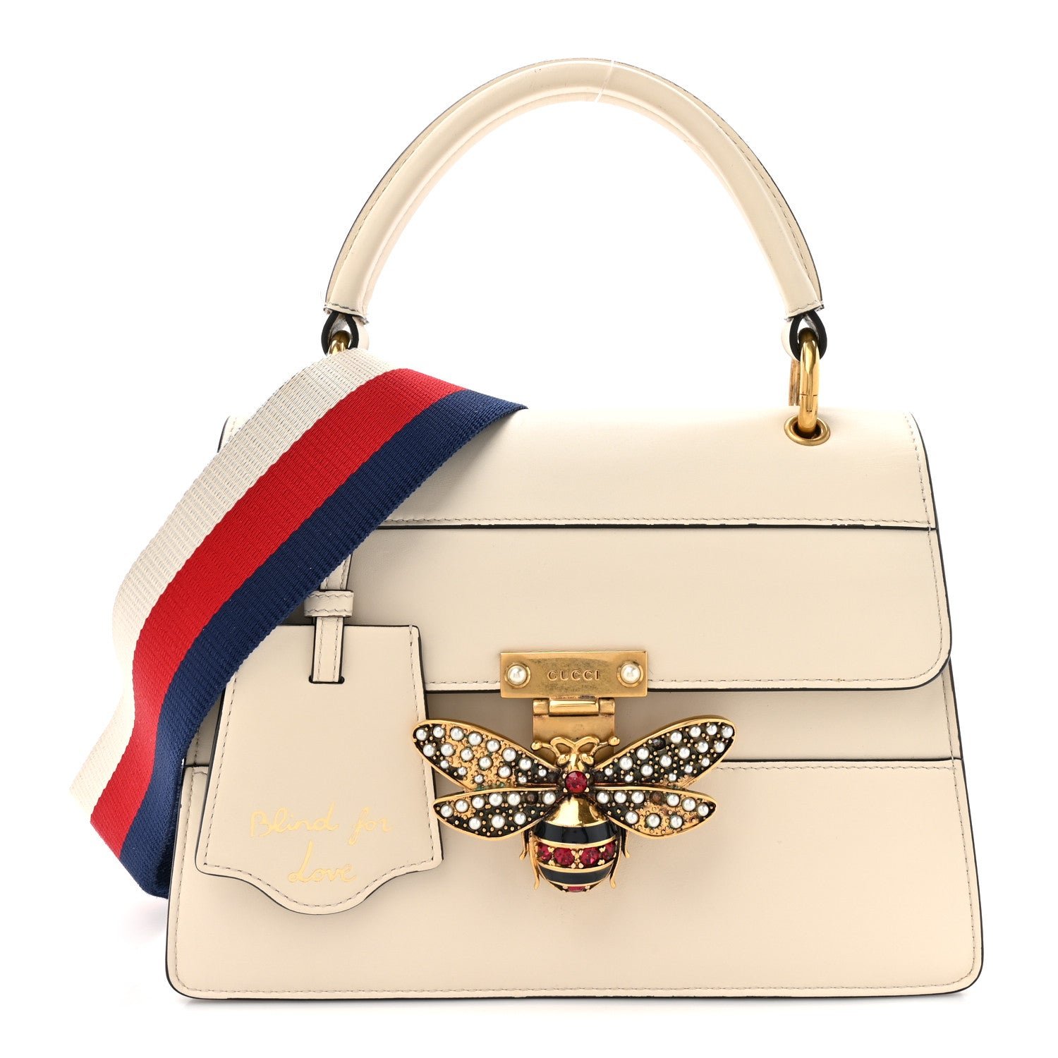 Gucci Calfskin Sylvie Web Small Queen Margaret Top Handle Bag White