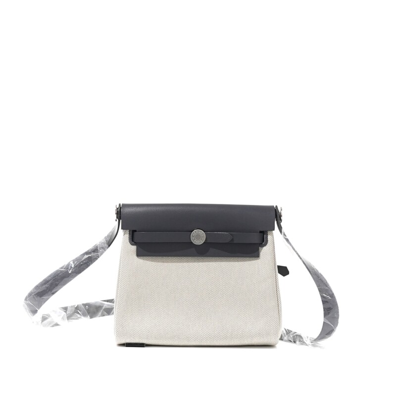 Hermes Ardoise Vache Hunter, Bleu Glacier and Ecru Toile Mini Herbag Zip 20 Palladium Hardware, 2025
