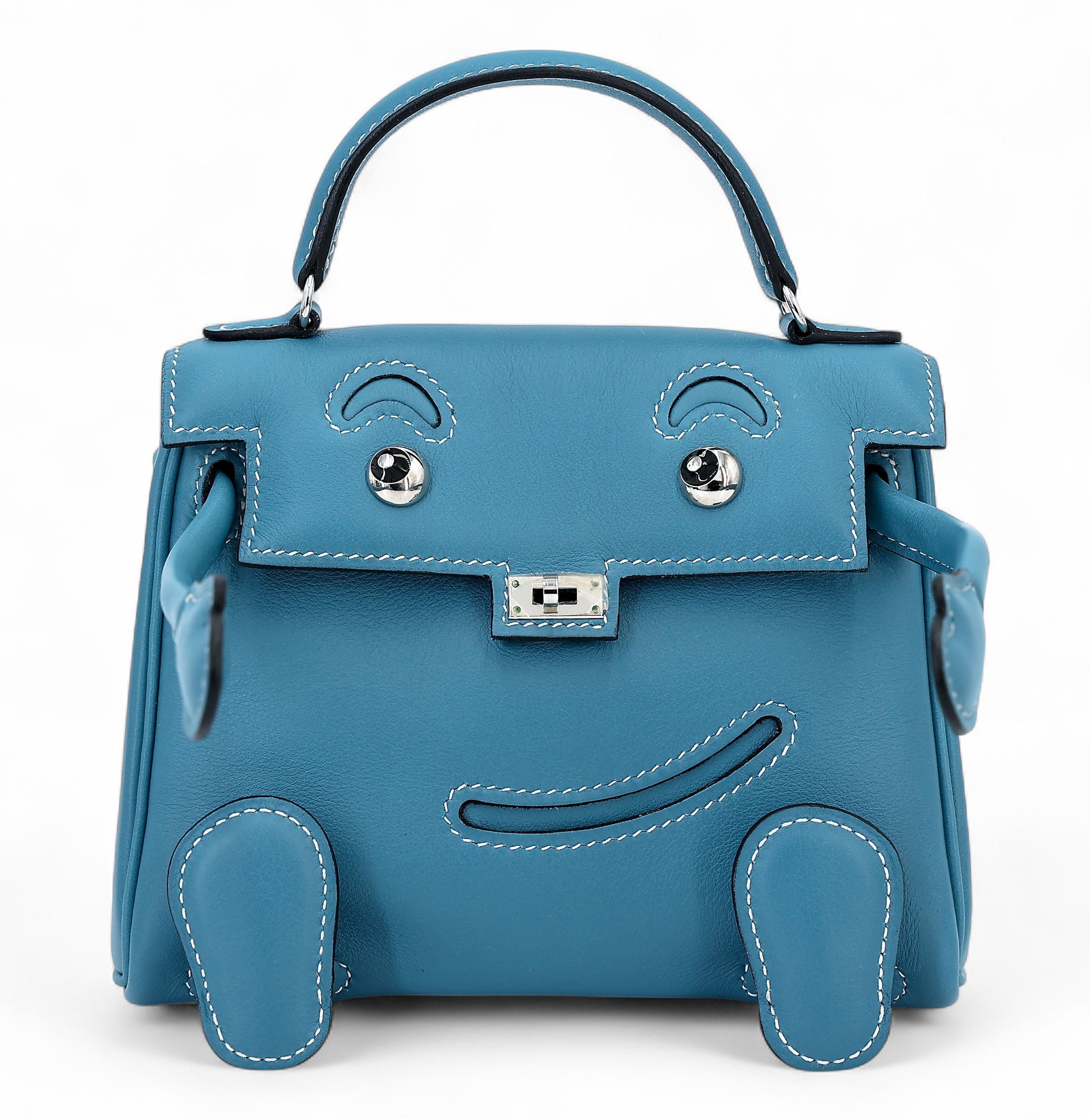 Hermes Excellent ( Rank SA ) HERMÈS Limited Edition Kelly Doll Bleu Jean (75) Swift Palladium hardware Square M (2009)