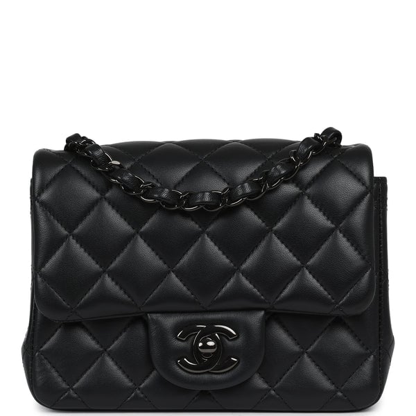 Pre-owned Chanel Mini Classic Square Flap Bag So Black Lambskin Black Hardware